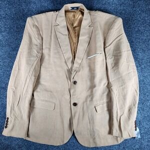Linen Cotton Sport Coat Blazer Jacket Mens 3XL 48R Brown Double Vented Modern